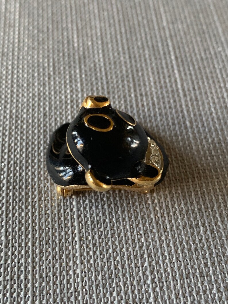 Bobble Head Black Bear Brooch Pin Animal Brooch Pin Vintage Black Enamel Rhinestone Bobblehead Bear Brooch Pin