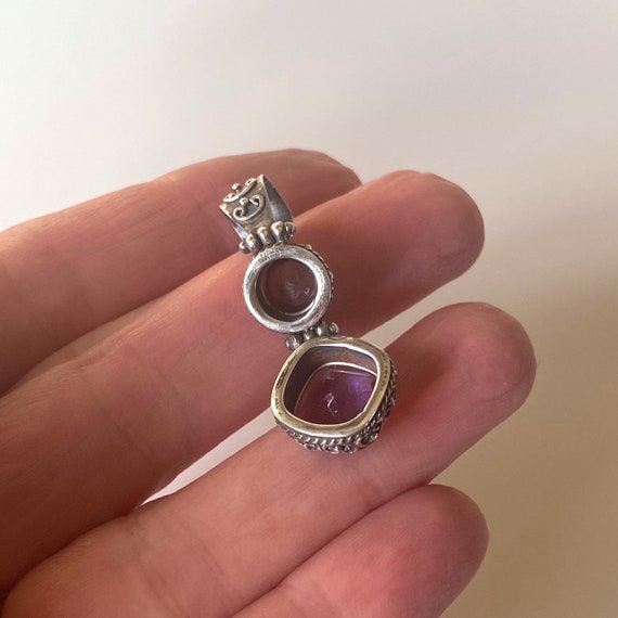 Vintage Sterling Silver Amethyst Garnet Pendant, … - image 7