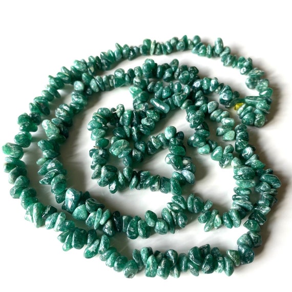 Vintage Aventurine Bead Necklace, Green Gemstone … - image 1