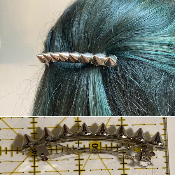 Studded barrette, spiked hair clip, handmade cone stud hair accessories, punk goth kawaii silver metal biker eighties nineties vintage