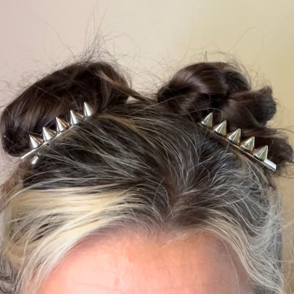 Spiked Silver Barrette Pair, Punk Festival Hair Clips