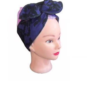 Headband hair wrap scarf hand made bat lace overlay black and white pin up psychobilly goth horror punk hair bow spooky glam bats Halloween