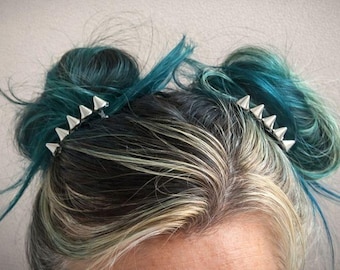 Spiked Silver Tone Hair Barrettes, Punk Festival Accessory