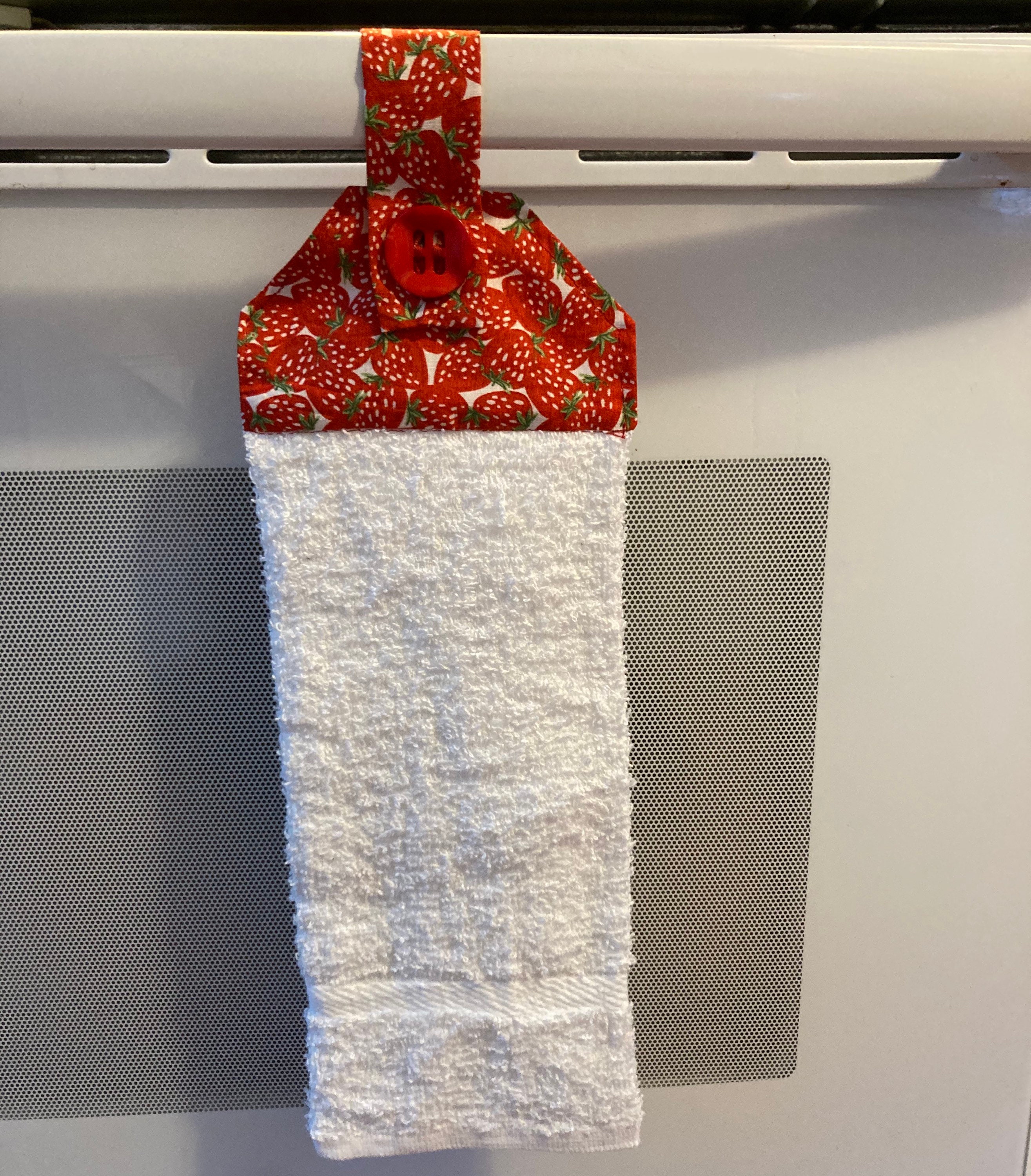Hanging kitchen towel button loop hand towel strawberry Etsy