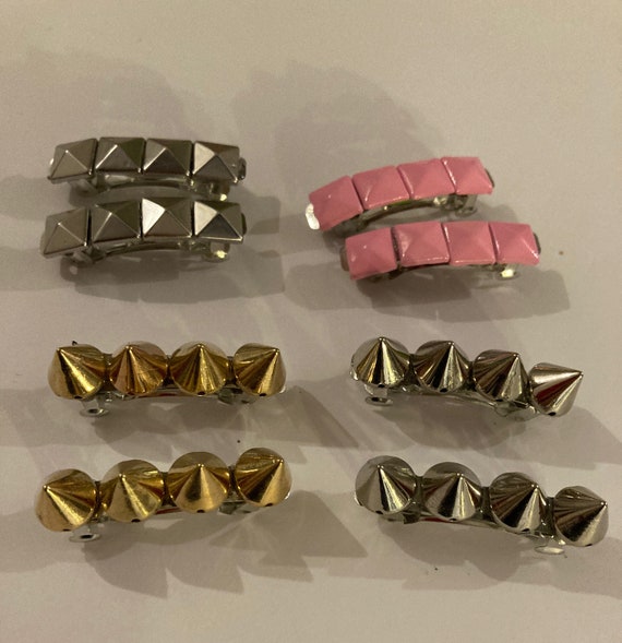 Pair of GOLD Spiked Barrettes, Cone Studded Hair Clip 