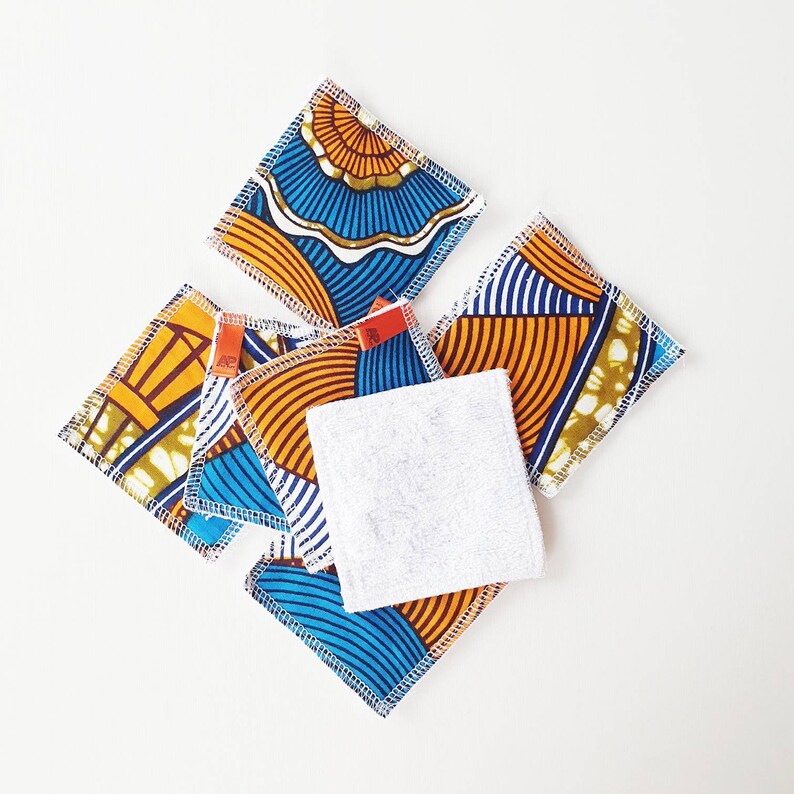 Eco make-up wipes with African print Yellow Orange Blue