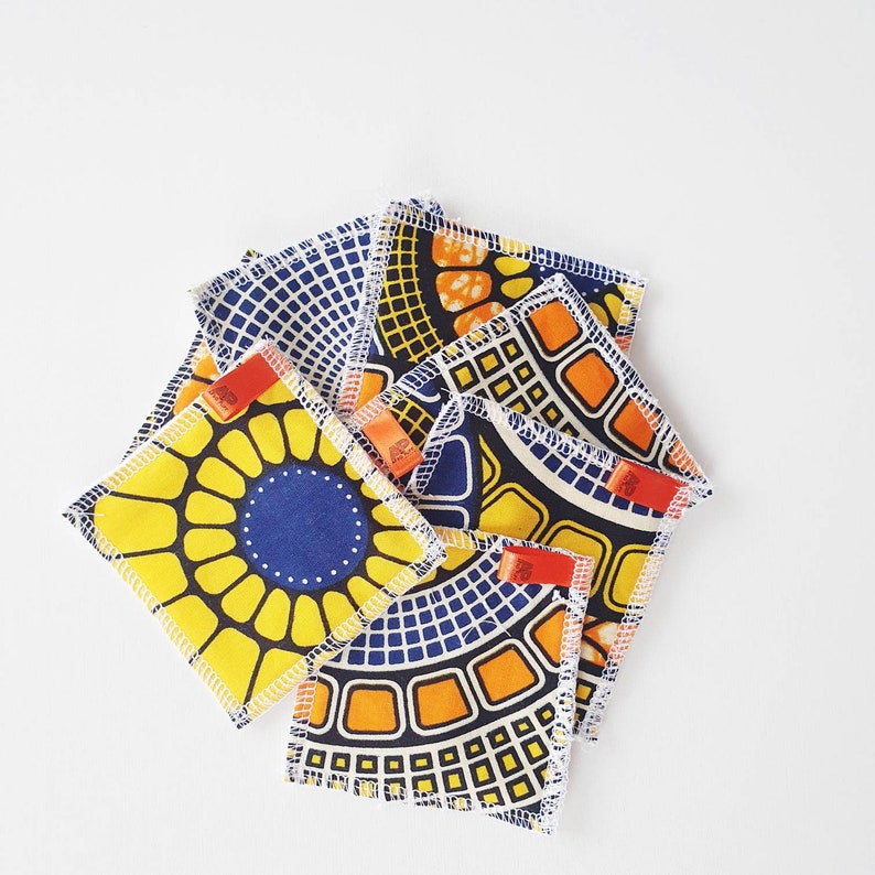 Eco make-up wipes with African print Blue Orange Yellow