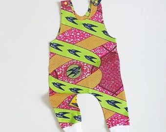 African Print Baby Romper in Pink and Green