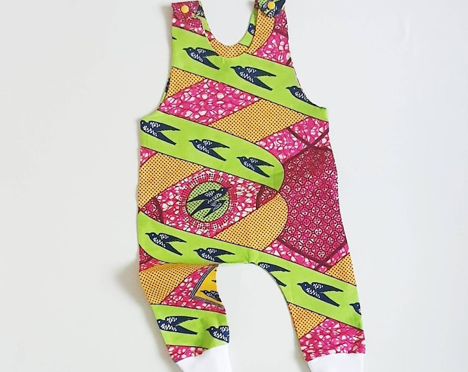 Featured listing image: African Print Baby Romper in Pink and Green