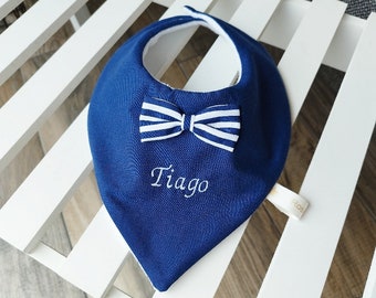 Personalized embroidered bandana bib, sailor bow ties