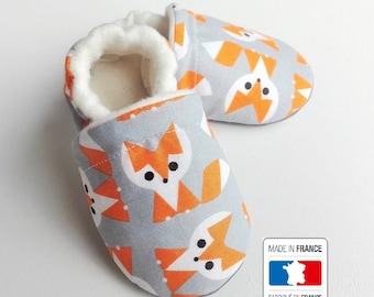 Baby slippers in Bamboo 100% Organic, fox pattern, vegan