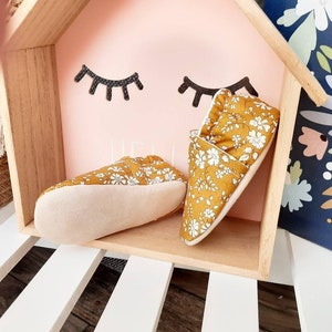 Baby slippers with leather & Liberty soles of your choice Lib. Capel Moutarde