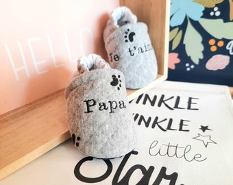 Personalized baby slippers, quilted with animal prints and non-slip