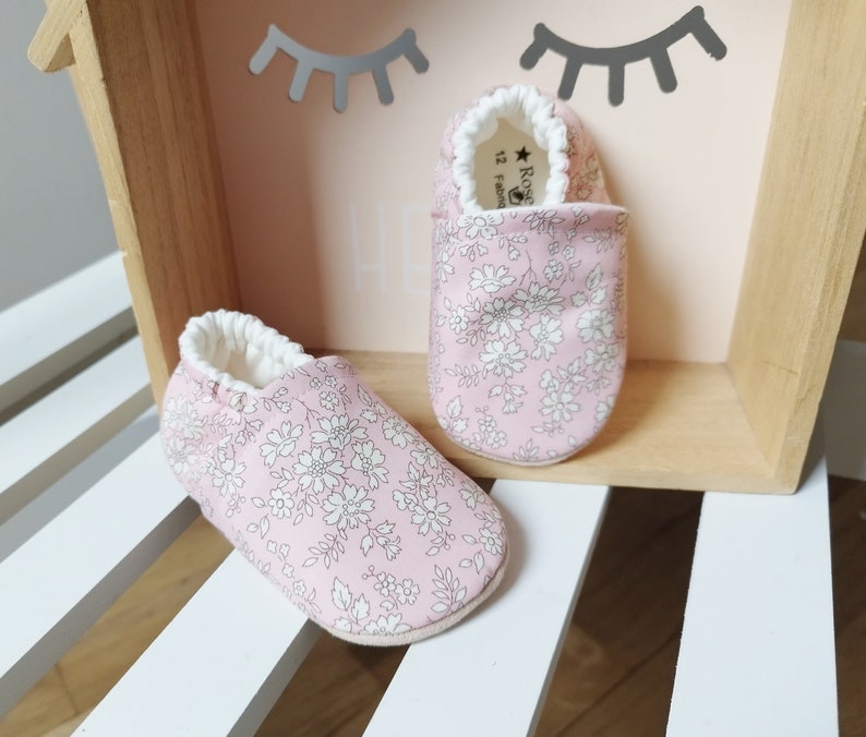 Baby slippers with leather & Liberty soles of your choice Lib. Capel Rose