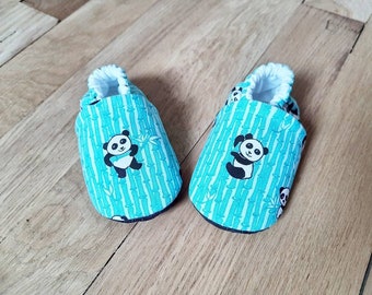 Chaussons bébé panda et bambou semelles antidérapantes