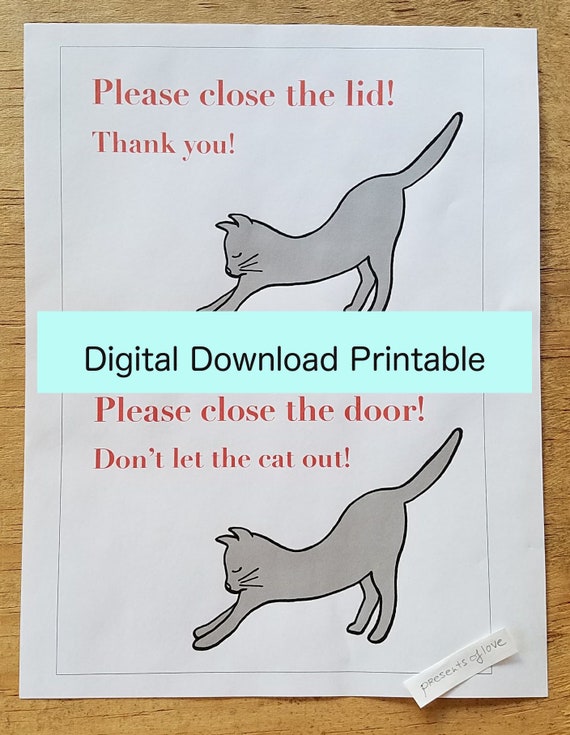 Kitten Keep Door Closed Sign And Toilet Lid Closed Printable Etsy