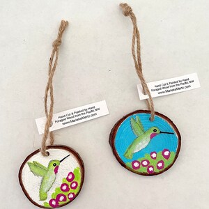Handpainted Handmade Hummingbird Ornaments on Real Pacific Northwest Foraged Wood