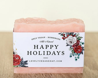 Happy Holidays Soap Santa gift Handmade Soap homemade vegan soap gift for her natural soap gift for women girlfriend gift stocking stuffer