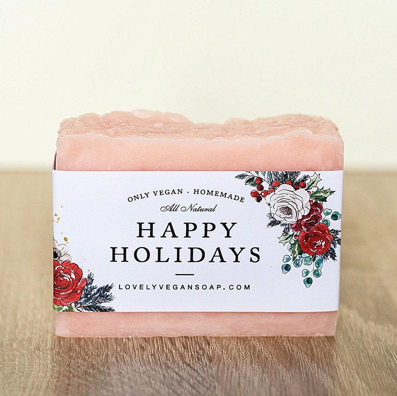Happy Holidays Soap Santa gift Handmade Soap homemade vegan soap gift for her natural soap gift for women girlfriend gift stocking stuffer image 1