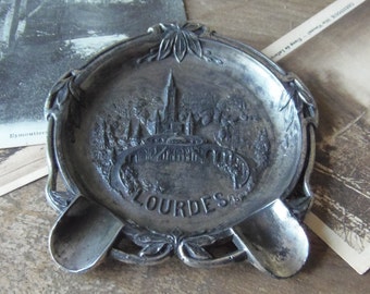 Folk ArtTole Pokerwork Souvenir French Tobacciana Vintage Wood Ashtray French Carved Wood AshtrayCendrier
