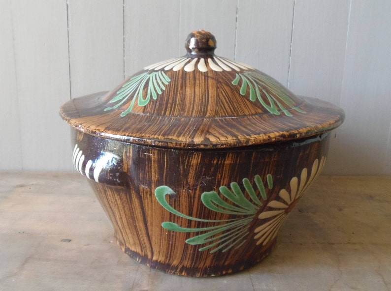 Rustic French Breton Style Pottery Soupiere with Lid