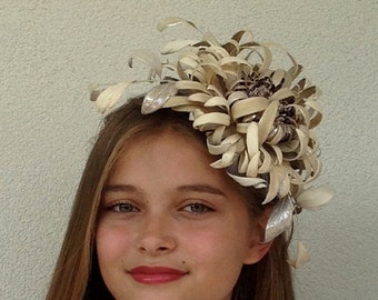 Beige kentucky derby hat  Royal ascot hats for women Chrysanthemum brooch