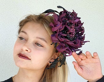 Purple Kentucky derby hat for women / Royal ascot hats for women /Large chrysanthemum