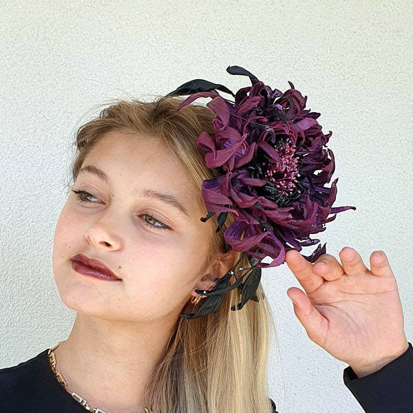 Purple Kentucky derby hat for women / Royal ascot hats for women /Large chrysanthemum