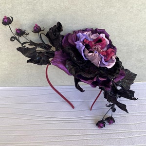 Purple Kentucky derby hat/ Ascot fascinator/ Leather flower / Royal wedding hats for women image 8