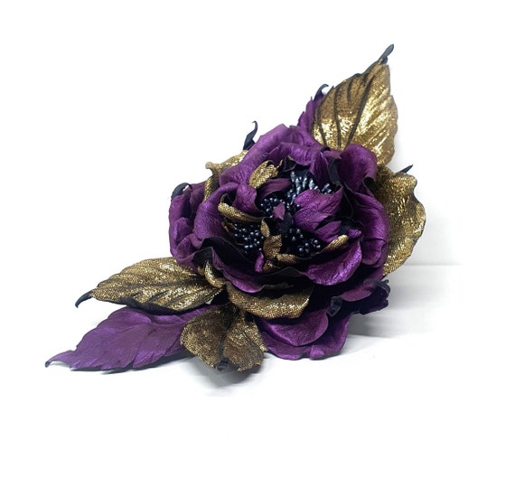 Elegant Gold and Purple Floral Brooch Vintage Gold-toned and Purple Flower Brooch Pin - Etsy main image 3