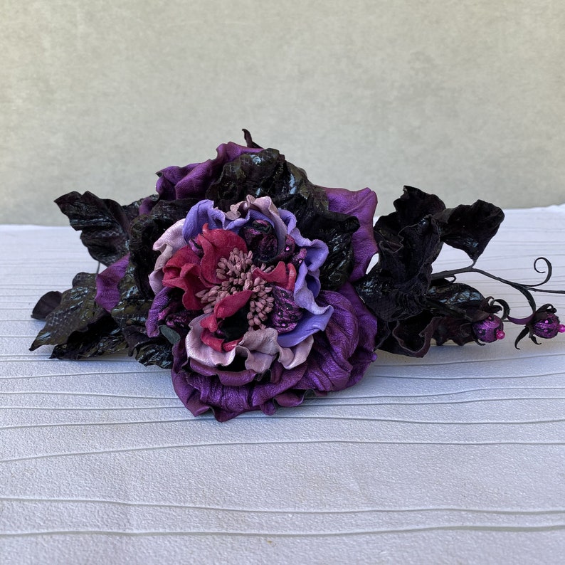 Purple Kentucky derby hat/ Ascot fascinator/ Leather flower / Royal wedding hats for women image 10