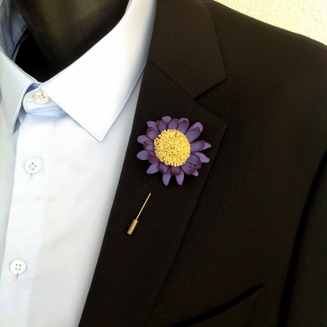 Broche Boutonnière Violette Pour Mariage - Homme, Femme Ou Enfant - Fleur Fantaisie