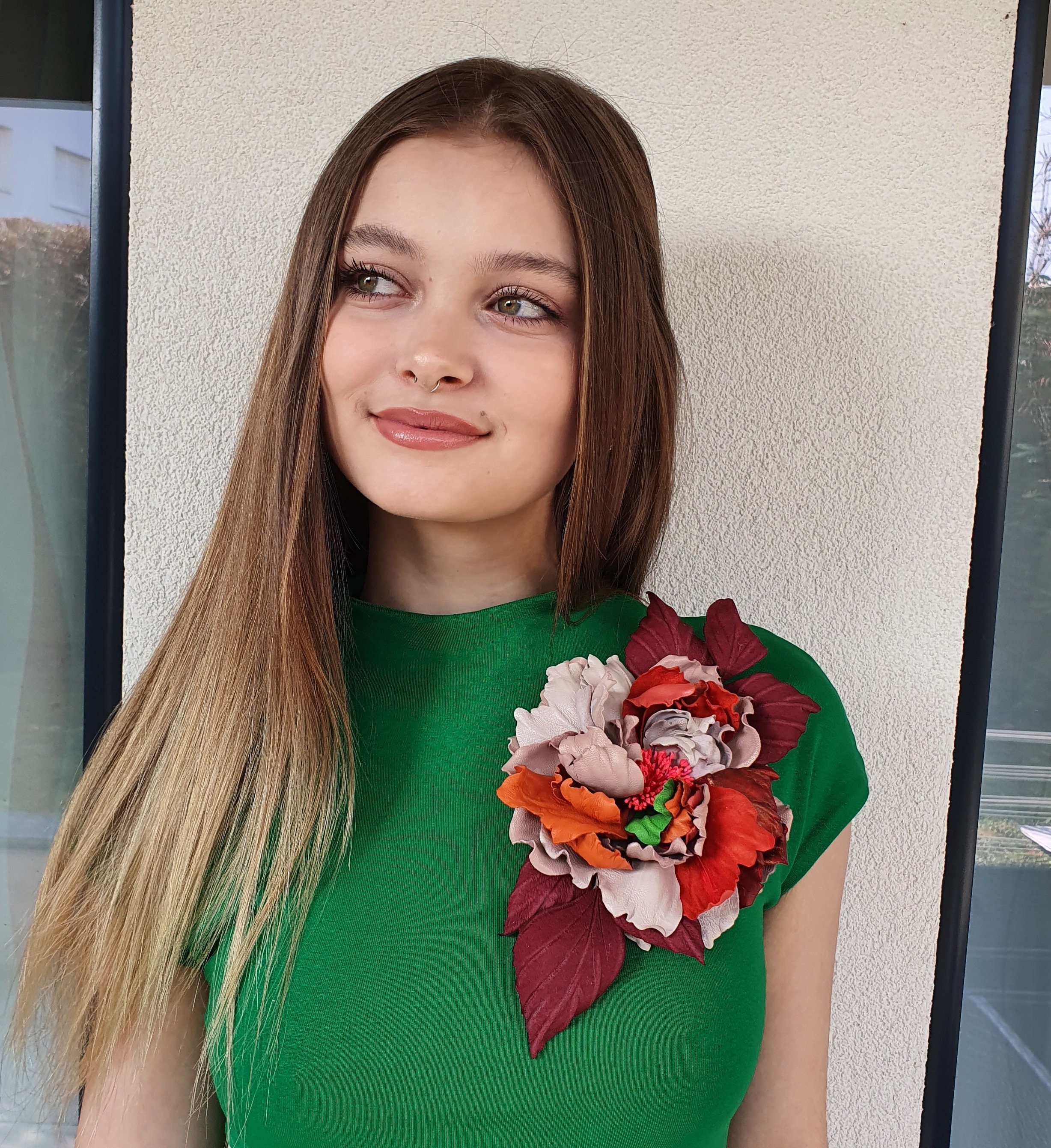 Spring Brooch Model Leather Flower Brooch Large Multi-colored Spring Brooch Large Flower on ...