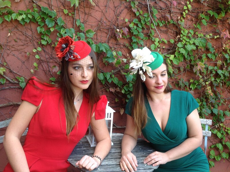 Red Kentucky derby hat Red Poppy flower Race day hat