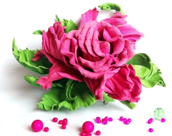 Handmade Leather Fuchsia Flower Brooch, Anniversary Gift