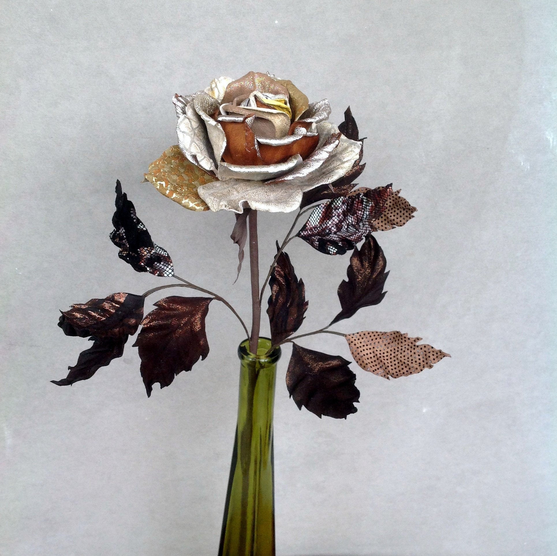 Longue Tige Rose/Cuir d'or Cadeau de 3 Ans