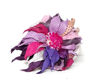Purple leather flower brooch Lilac flower pin  dress Luxurious genuine leather  flower gift