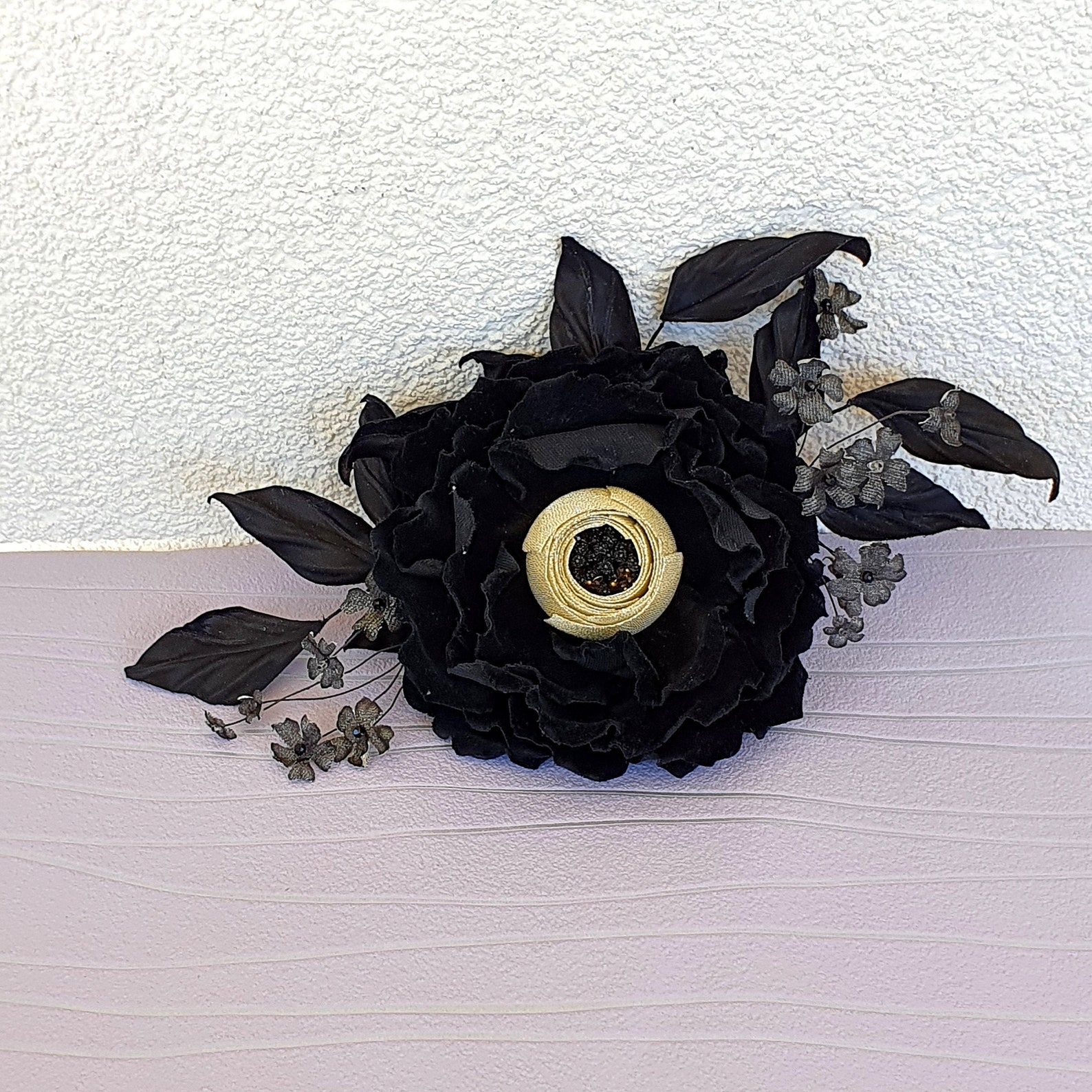 Black Silk Rose/ Silk Flower Brooch/ Silk Accessory/ Etsy