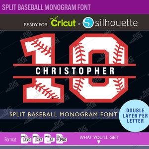 Baseball svg SPLIT BASEBALL FONT svg sport font - Baseball font svg baseball number - cricut fonts svg split number