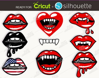 Vampir Lippen SVG, Halloween Vampirzähne Schnittdateien (Cricut, Silhouette)