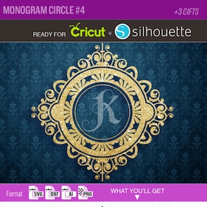 MONOGRAM CIRCLE FRAME Border svg files for initial letters Cut Files Mandala Dxf Cutter Cricut Design Silhouette letter Ornate wedding 105