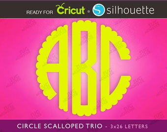 SCALLOPED MONOGRAM SVG Monogram Font - scalloped svg font - scalloped font svg monogram font circle monogram font for Cricut, Silhouette 260