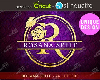 ROSANA SPLIT Monogram Font svg Rose Monogram svg File Cuttable letters for Vinyl Cutter Cricut Dxf Silhouette Ornate Wedding Alphabet 275