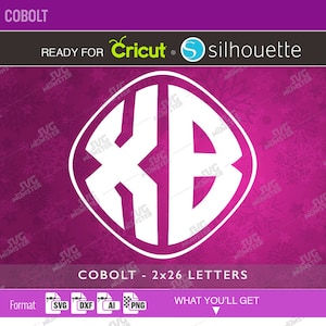 COBOLT MONOGRAM FONT svg Font Letters Alphabet Cut Cutter Corte Transferencia de prensa Cricut Dxf Silhouette círculo marco 2 dos letras 256