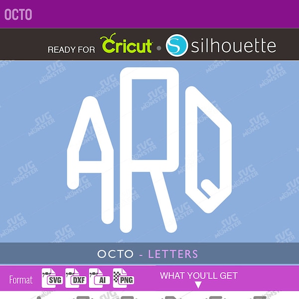 OCTO Monogram Font SVG files - Octagon letters - Cutting files compatible for Cricut, Silhouette and other cutting machines - 258