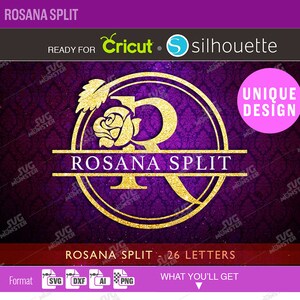 ROSANA SPLIT Monogram Font svg Rose Monogram svg File Cuttable letters for Vinyl Cutter Cricut Dxf Silhouette Ornate Wedding Alphabet 275