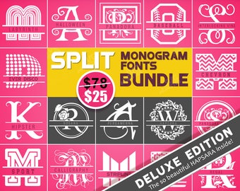 Split Monogram Font Bundle DELUXE EDITION - cricut fonts svg split letter svg split font svg split alphabet split monogram svg - 033