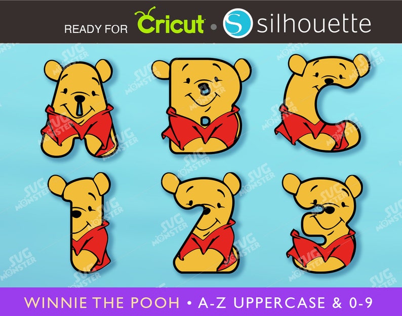 Winnie Lettering Winnie the Pooh Font SVG – Alphabet & Numbers, Cricut Silhouette ...