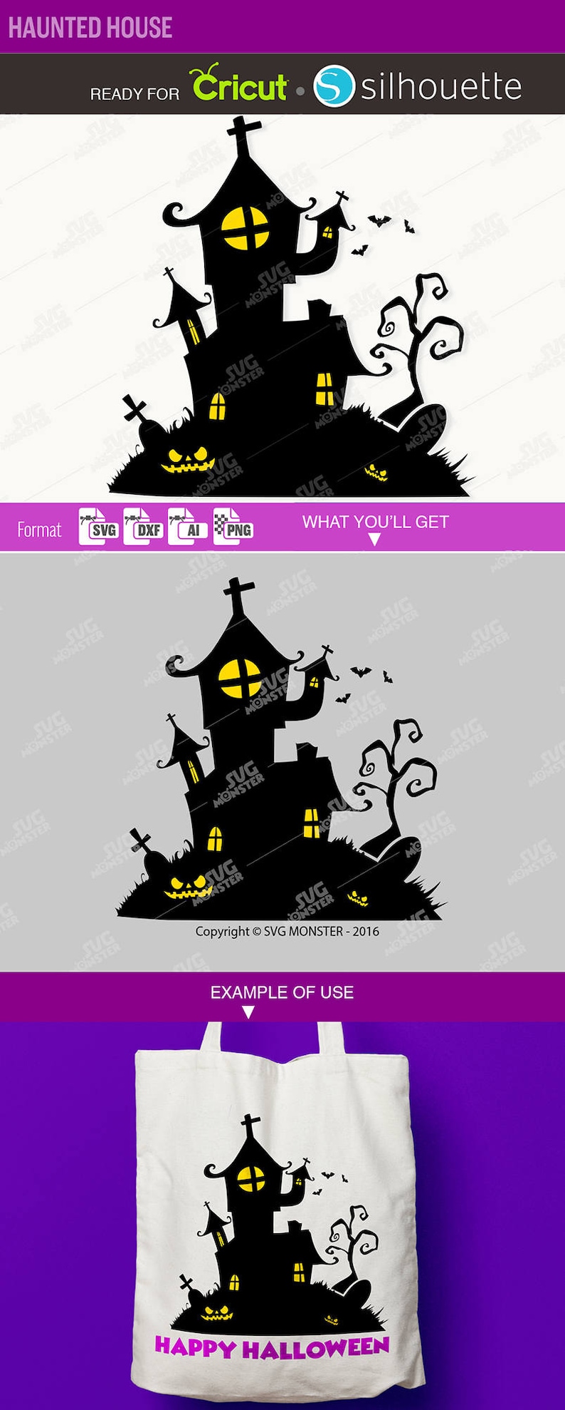 HAUNTED HOUSE SVG Halloween svg Haunted Manor svg Haunted castle svg Halloween svg files Halloween monogram for Cricut, Silhouette 284 image 1