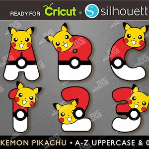 FONT SVG Pokemon - Pikachu Alphabet svg dxf Archivos de corte para cortador de vinilo y transferencia de prensa de calor cameo Cricut Transferencia de calor, Silhouette 303